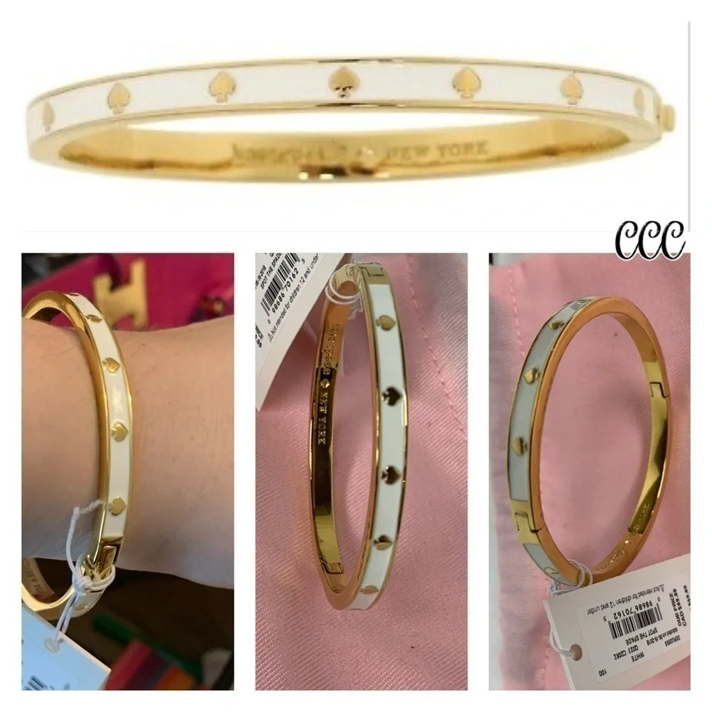 Kate Spade White and Gold Hinged Bracelet NWT